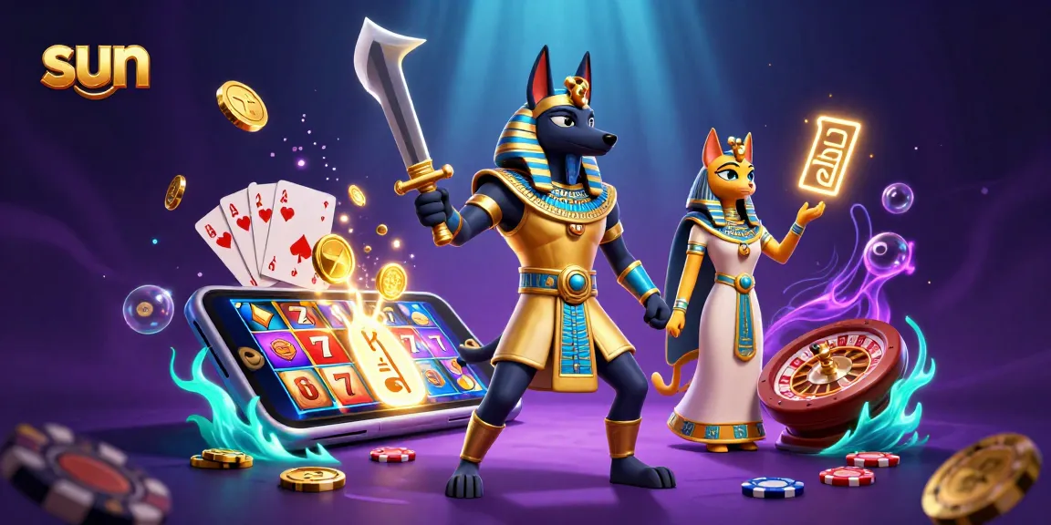 Engage in thrilling slots gameplay with the sun-themed ancient Egyptian characters Anubis and Bastet.