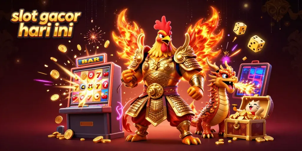 Slot gacor hari ini dengan rooster pejuang dan naga, mengeksplorasi jackpot mesin slot yang melimpah.