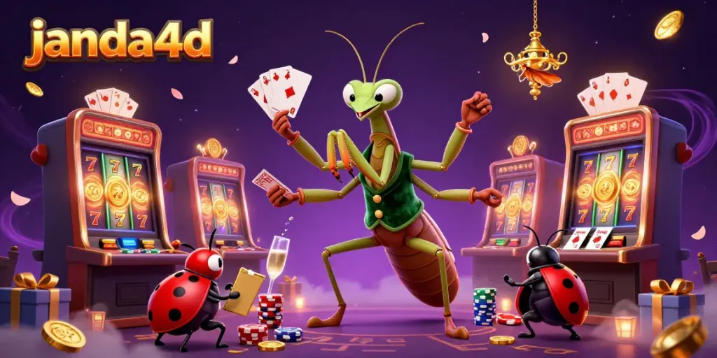 Janda4d menghadirkan suasana kasino yang meriah dengan karakter kartun dan mesin slot yang menguntungkan.