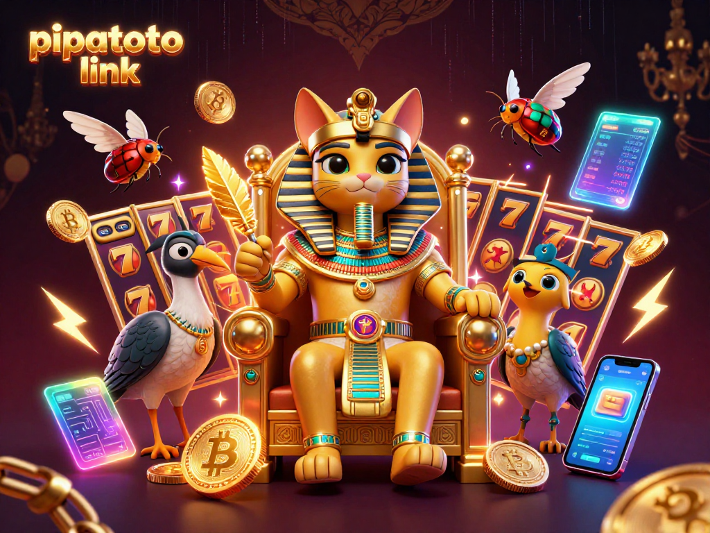 Engage with pipatoto link for exciting slot reels and jackpot opportunities featuring a dynamic pharaoh cat scene.
