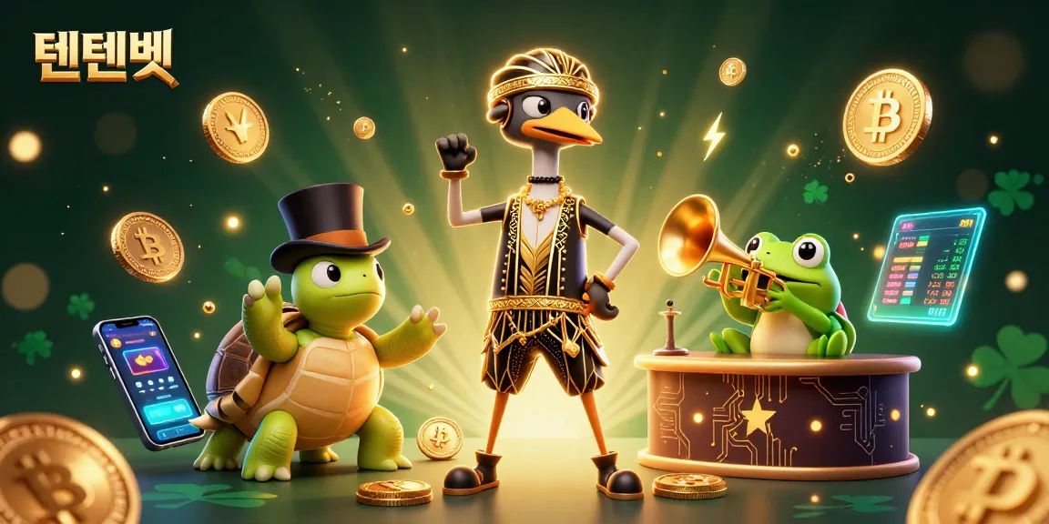 Play at 텐텐벳 to enjoy vibrant 3D casino fun with cartoon characters among glittering crypto elements.