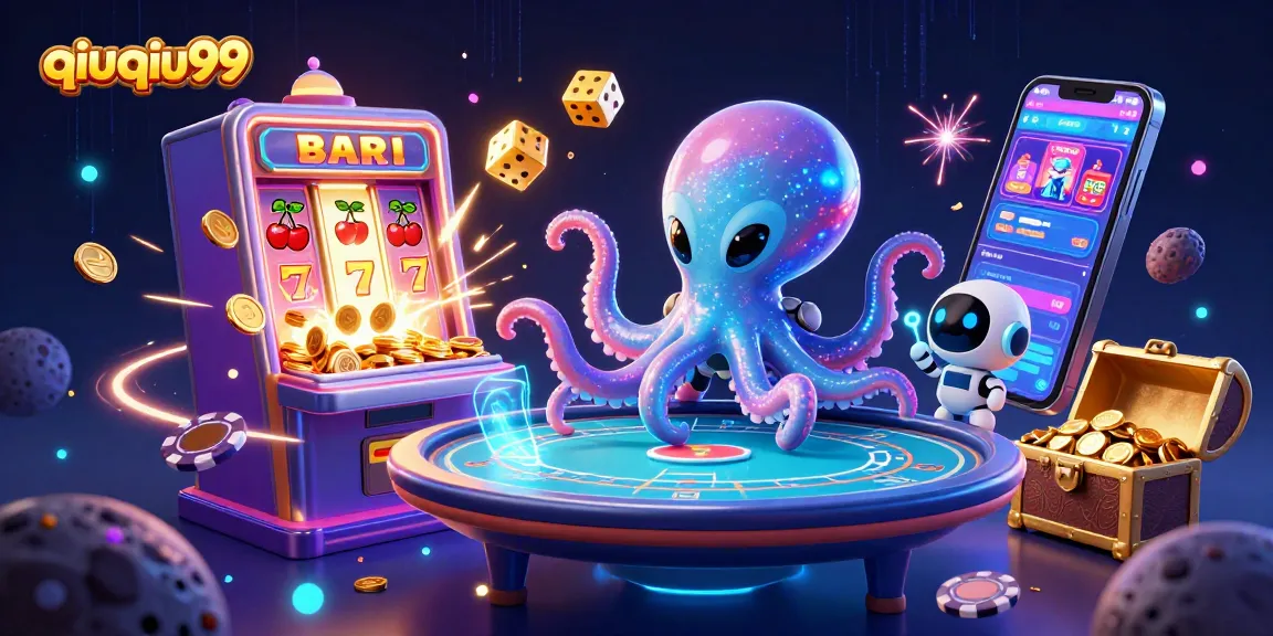 Experience thrilling gaming action with qiuqiu99 amidst vibrant casino elements in a dynamic 3D scene.