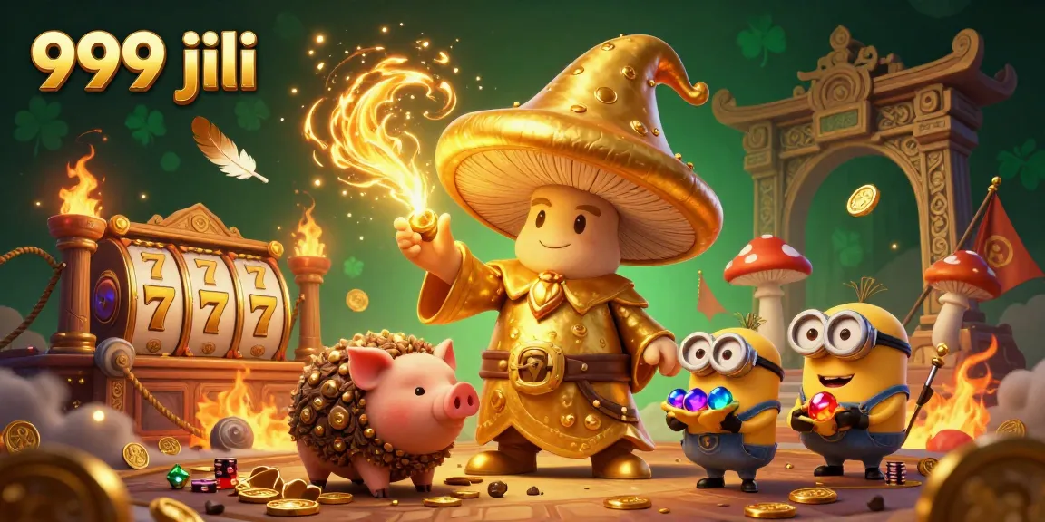 Spin to win with 999 jili in this vibrant 3D casino scene showcasing magical elements and slots.