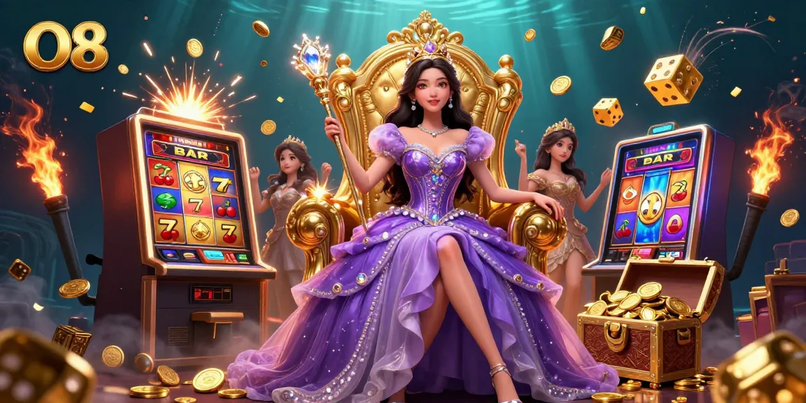 Experience the excitement of O8 with a princess-themed jackpot explosion, showcasing vibrant casino elements.