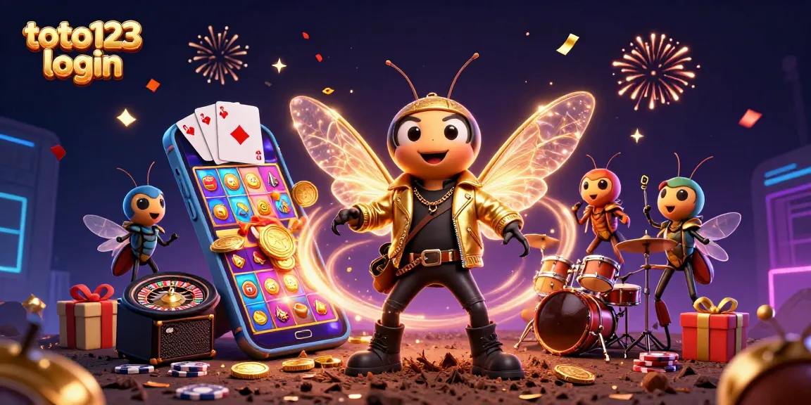 Experience the thrill of urban gaming with toto123 login featuring a vibrant scene of a rock star and casino elements.