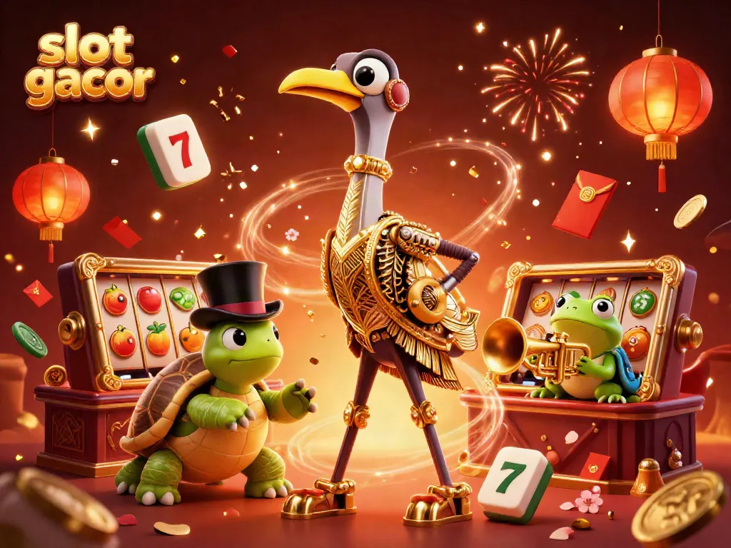 Engage with the slot gacor excitement through vibrant scenes of winning slots and festive characters.