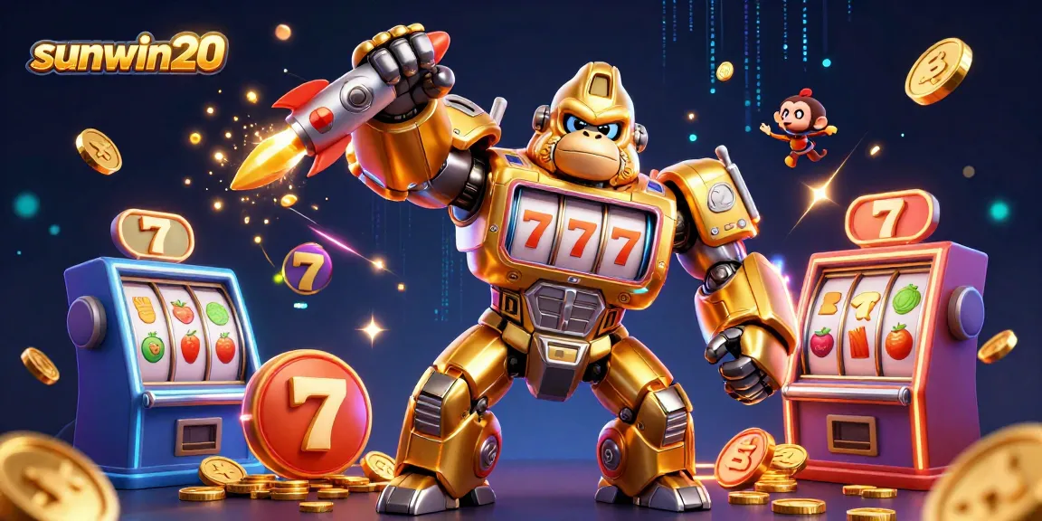 Engage with sunwin20's rich slot games featuring a dynamic golden gorilla mech and colorful reels.