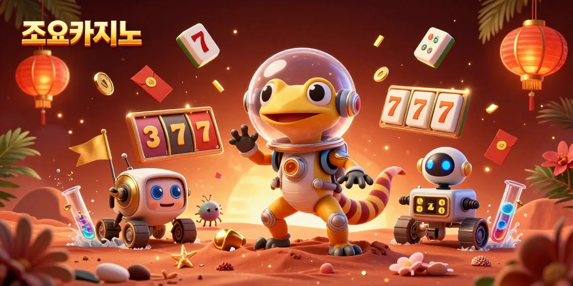Experience the thrilling gameplay of 조이카지노 with a Martian gecko discovering a golden casino on Mars.