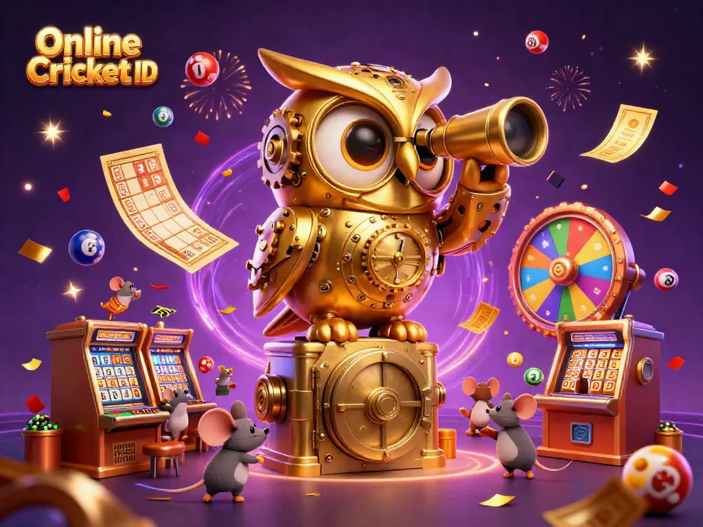 Experience thrilling action with Online Cricket ID, where gold owl oversees dynamic betting excitement in a lively casino scene.