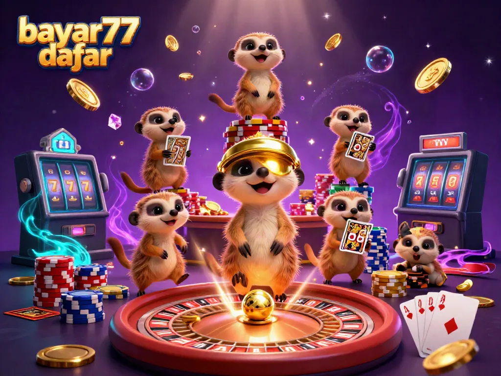 Engaging gameplay at bayar77 daftar with animated meerkats in a vibrant casino setting.