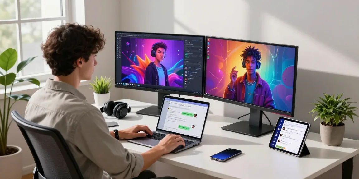 Dynamic NSFW AI developer workspace showcasing vibrant character generation on dual monitors with modern aesthetic.
