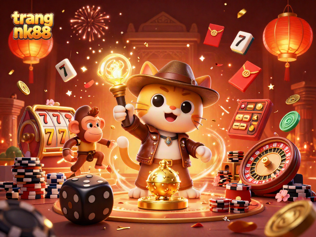 Experience the thrill at trang nk88 with cartoon archaeologist cat uncovering casino treasures.