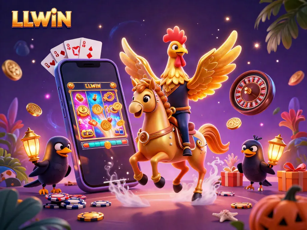 Experience thrilling slots and gaming with LLWIN in this vibrant 3D casino scene.
