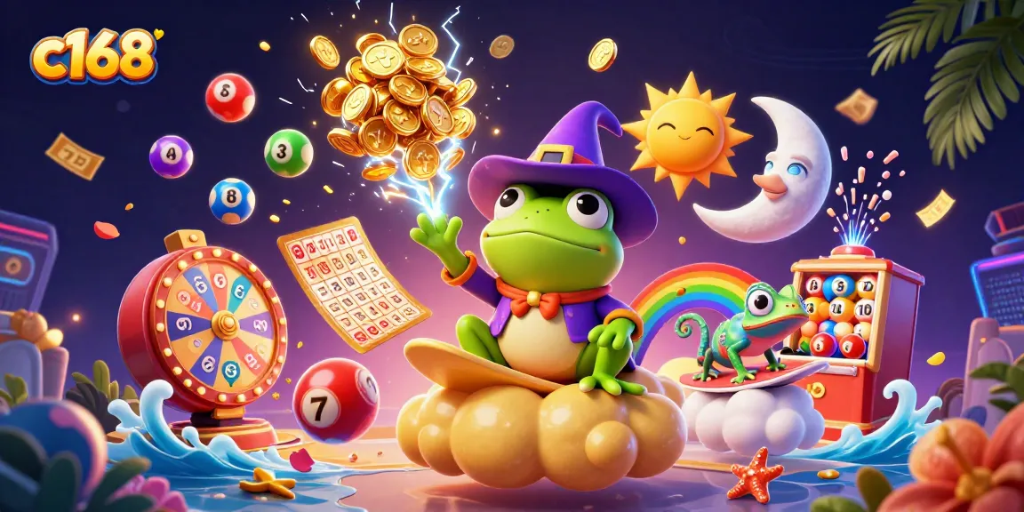Engage with exciting wins at c168 featuring vibrant casino characters and festive lottery elements.