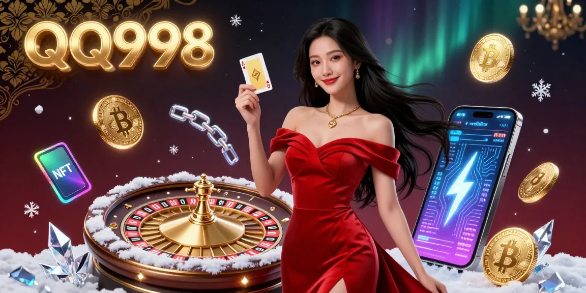 Engage with QQ998's thrilling casino experience, showcasing a beautiful player at a roulette wheel with gold coins.