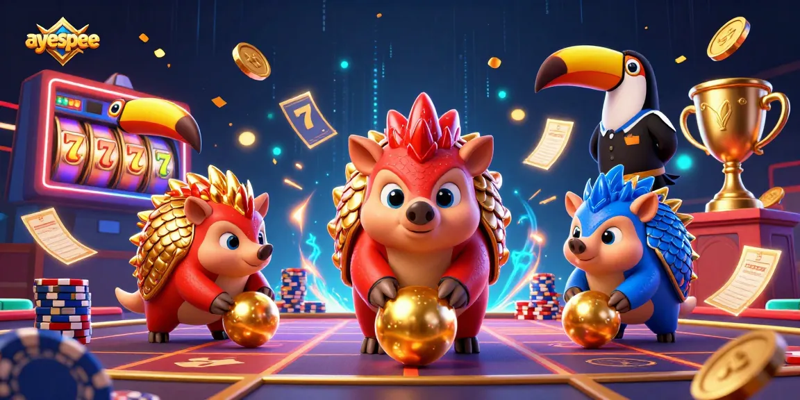 Ayespee memeriahkan permainan slot dengan pangolin bertarung sambil menggelinding bola emas dan chip poker