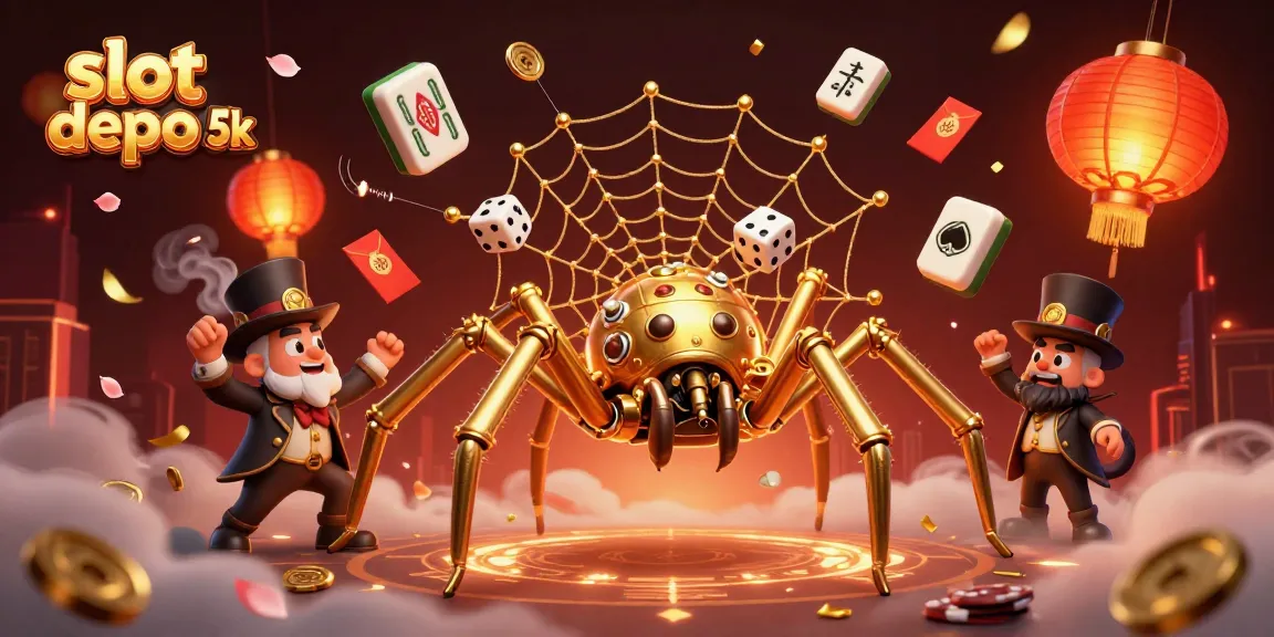 Catch bonuses with slot depo 5k in this captivating 3D casino scene featuring a golden spider.