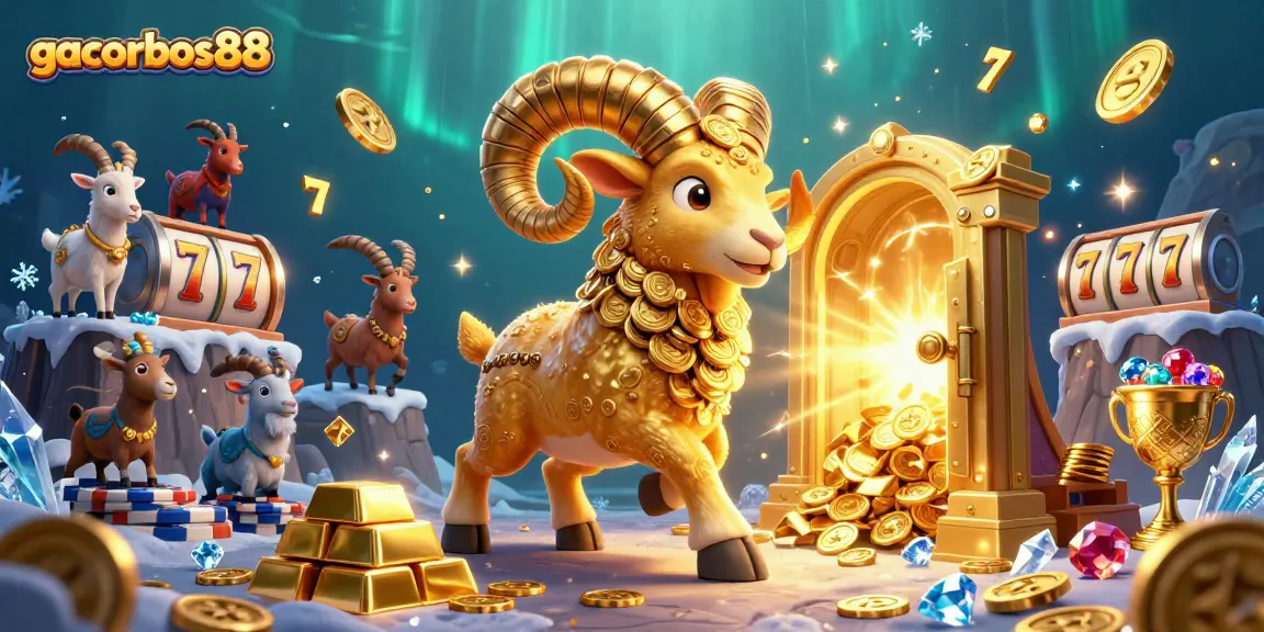 Experience the excitement of gacorbos88 with a golden ram charging through a treasure-filled scene.