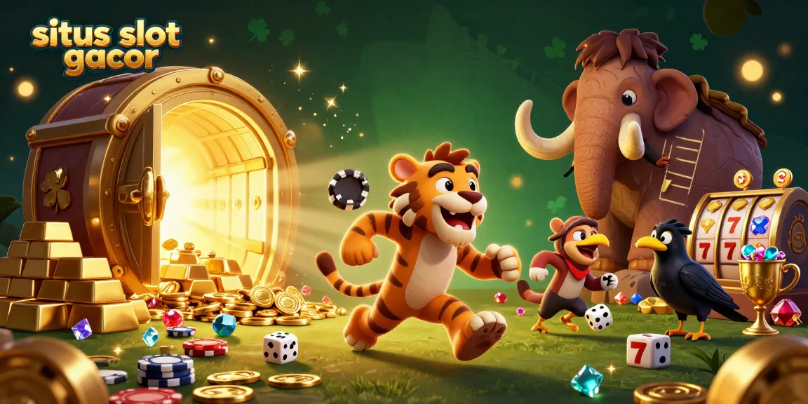 Visualisasi situs slot gacor dengan karakter prasejarah dalam kasino yang penuh harta dan permainan menarik.