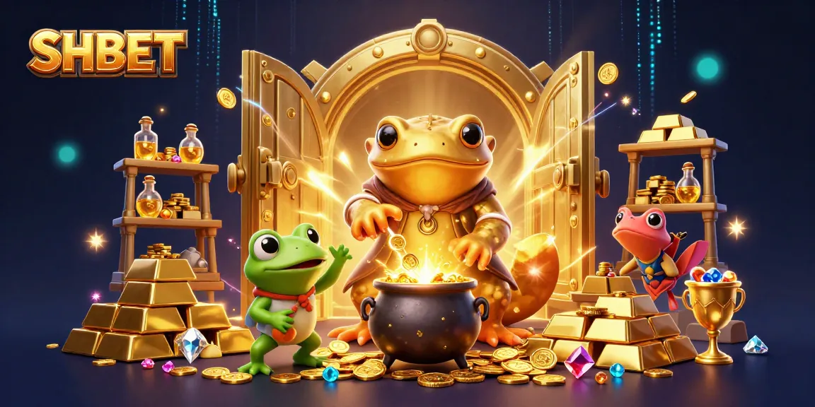 Engage in thrilling gaming at SHBET with vibrant gold elements and lively characters.