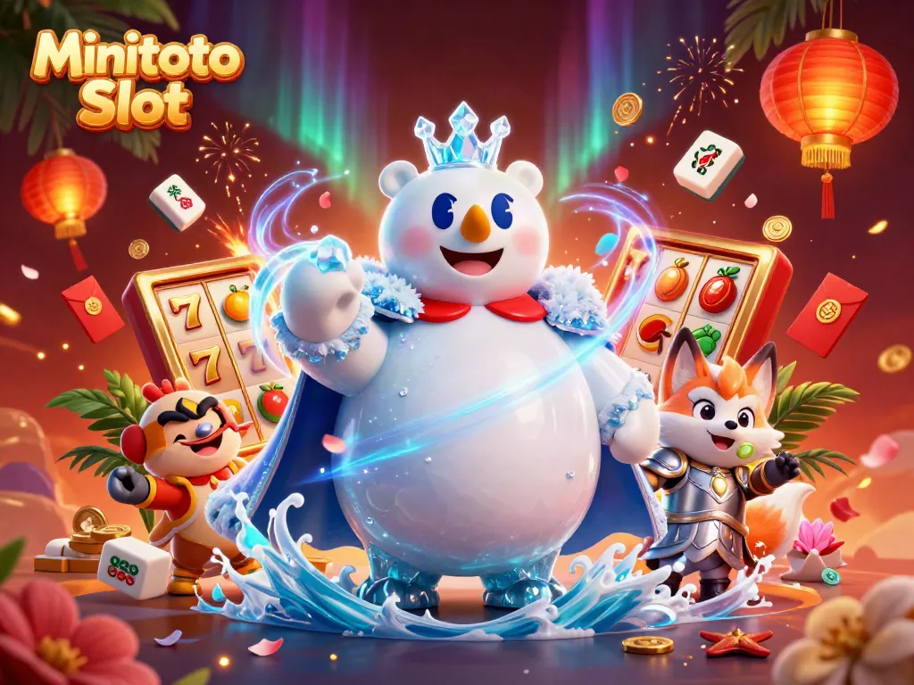 Slot Minitoto viral 2026 menampilkan raja kutub beruang dan rubah salju dalam suasana kasino yang megah