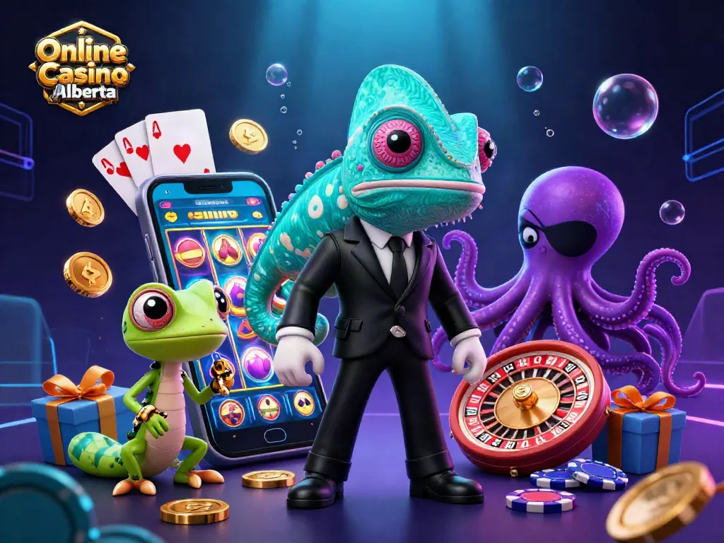 Experience thrilling online gaming action with this vibrant scene showcasing Online Casino Alberta characters and elements.