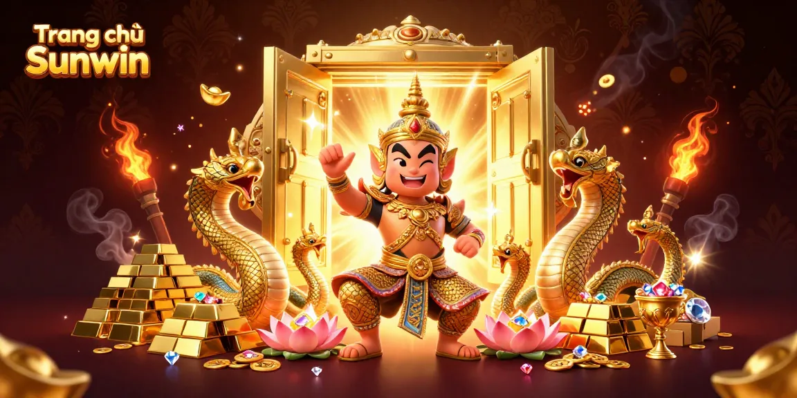 Experience the excitement of Trang chủ Sunwin with guardian characters amidst treasures and casino elements.