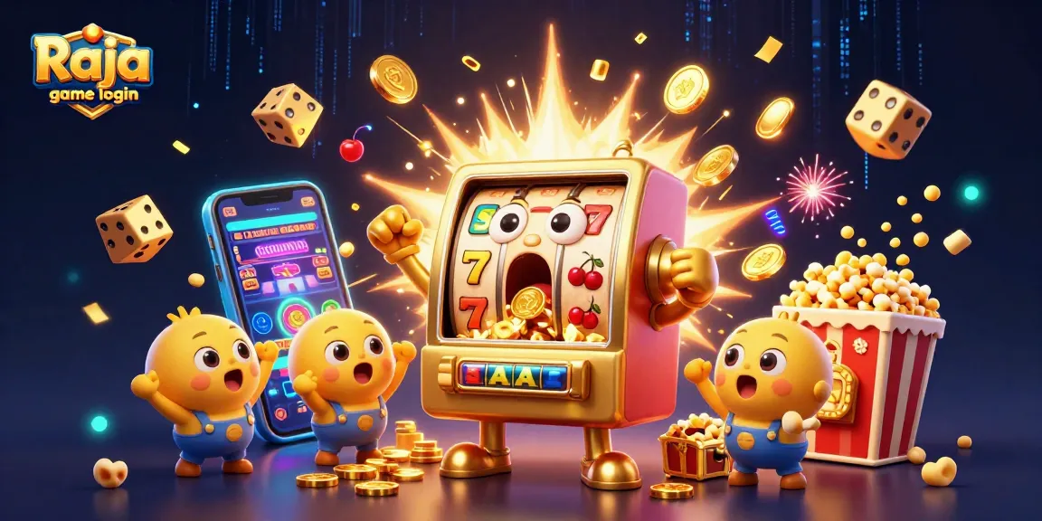 Win big with Raja game login as a joyful slot machine celebrates a jackpot!