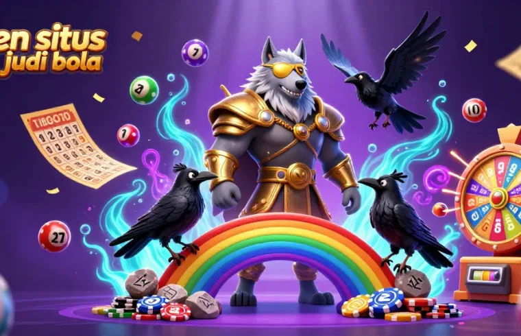 Engage with agen situs judi bola at an epic gambling scene featuring Odin and his ravens amidst colorful elements.