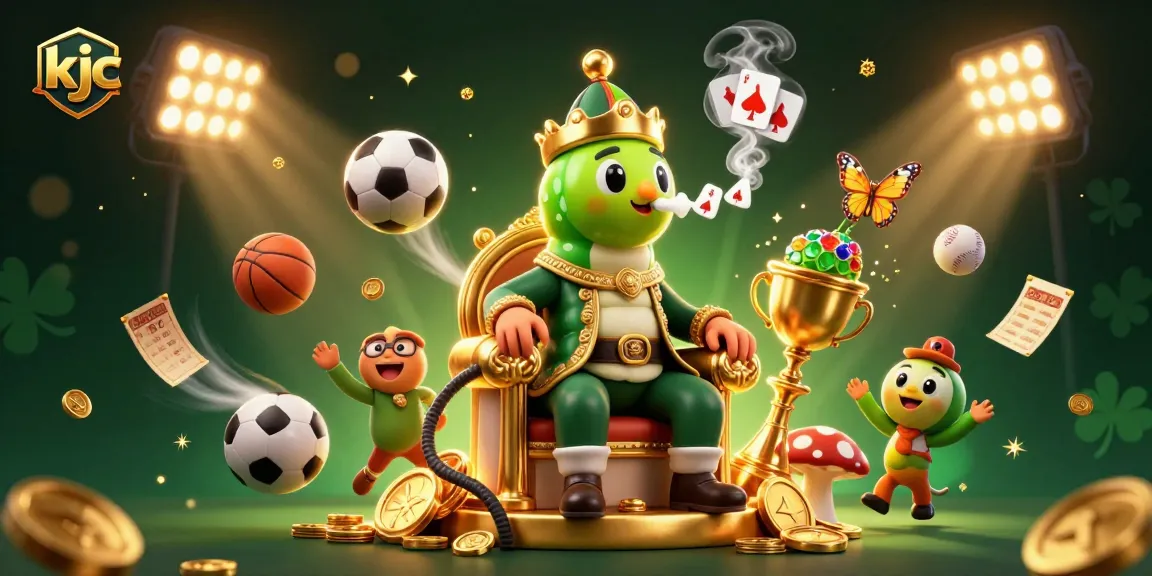 KJC engages players with thrilling games in an enchanting 3D casino illustration, showcasing vibrant sports elements.