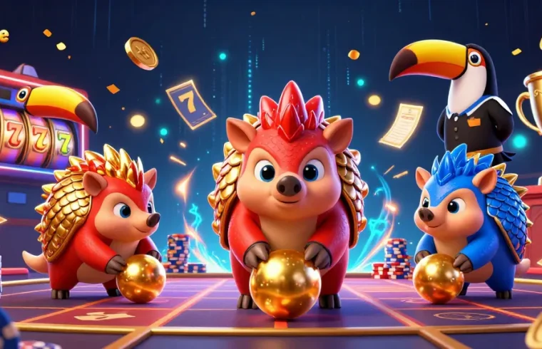 Ayespee memeriahkan permainan slot dengan pangolin bertarung sambil menggelinding bola emas dan chip poker