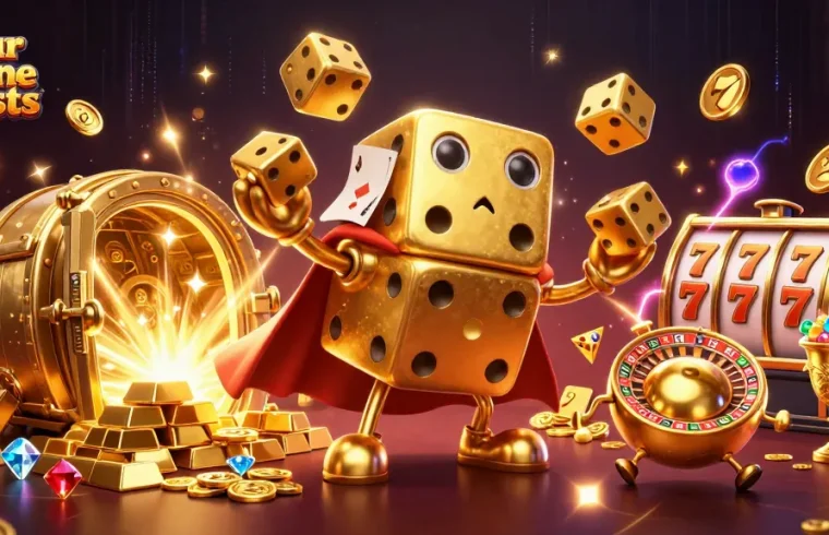 Engage with the vibrant Four Divine Beasts scene showcasing golden dice and casino riches in action.