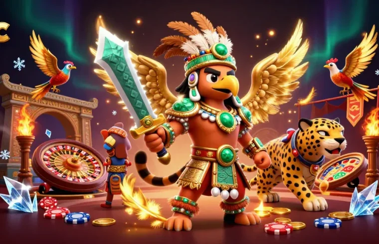 Engage in thrilling betting action with KJC in this vibrant casino-themed illustration.